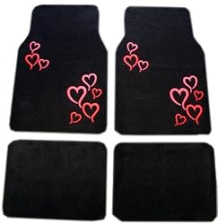 Red Hearts Front & Rear Carpet Car Truck SUV Floor Mats