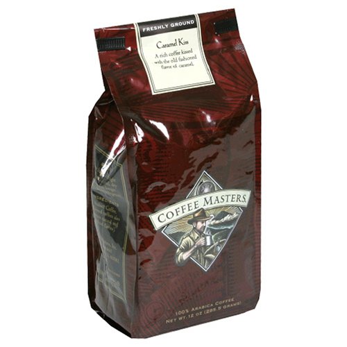 Coffee Masters Flavored Coffee, Caramel Kiss, Ground, 12-Ounce Valve Bag, (Pack of 4) by Coffee Masters