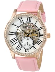 August Steiner Womens AS8035PK Crystal Skeleton Automatic Strap Watch