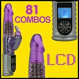 81 Combos Waterproof LCD Control Pearl Rabbit Vibrator Purple