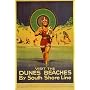 GIRL UMBRELLA VISIT DUNES BEACHES SOUTH SHORE LINE CHICAGO ILLINOIS 24" X 36" VINTAGE POSTER REPRO