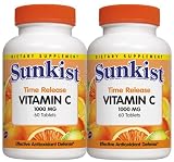Sunkist Time Release Vitamin C Tablets, 1000 mg, 2-Count Packages of 60-Count Bottles (Pack of 3)