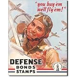 Defense War Bonds Stamps Air Force WWII Retro Vintage Tin Sign Defense War Bonds Stamps Air Force WWII Retro Vintage Tin Sign