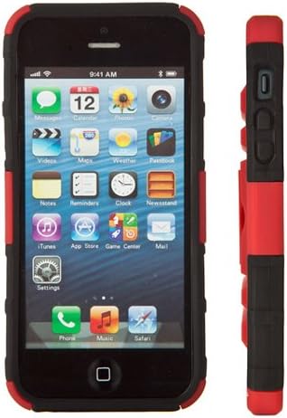 iPhone 5 case, iPhone 5S case, Moreyoulike Armor Dual Layer Hard Plastic Silicone Case Cover with kick stand with Free Screen Protector (Red)