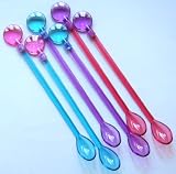 Set of 6 Ice Cream Sundae or Ice Tea Spoons, Pink, Blue & Purple, 8 3/4 inch