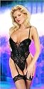 Black Leather Teddy Bodysuit with Lace Small or XLSizes: Small