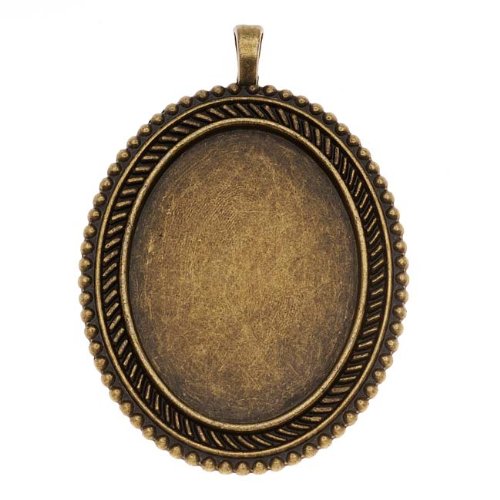 Antiqued Brass Bezel Pendant Beaded Edge 30x40mm (1)