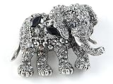 Indian Animal Kingdom Elephant African King Black Crystal Rhinestone Broach Pin
