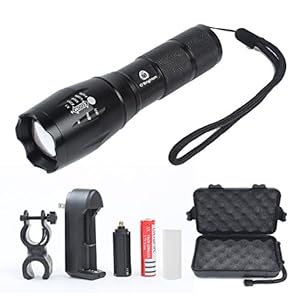 O'Brighton Best and Brightest LED Tactical Flashlight, Zoomable Adjustable Focus, 5 Modes 1000 Lumens, Water Resistant, Outdoor Torch with Rechargeable 18650 Lithium Ion Battery and Charger
