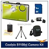 Nikon Coolpix S1100pj Digital Camera (Green) w/ 14 MP, Incredible Built-In  ....