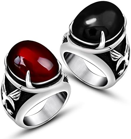 The eagle red and black agate distinctive modelling ring titanium steel jewelry fashion personality SA720 Siz-9-Black