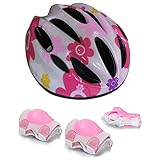 ROZZERMAN 子供用ヘルメット 頭囲45～56cm ピンク プロテクター付き 自転車 ジュニア 軽量 自転車用品 アウトドア 肘当 膝当 安全器具 保護用品 n90