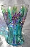 Hand painted Glass vase, Iris design.