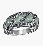 Avon Sterling Silver Green Jade and Marcasite Ring Size 11