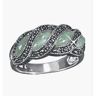 Avon Sterling Silver Green Jade and Marcasite Ring Size 5 by Jade Birthstones
