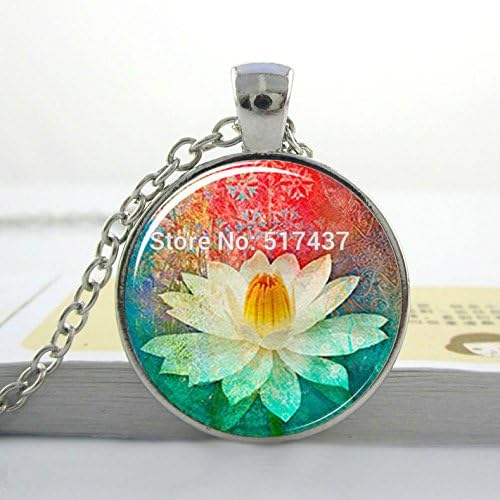 Pretty Lee Glass Picture Pendantlotus Necklacelotus Blossom Necklace Zen Yoga Jewelry Buddhist Charmart Glass Dome Pendant Necklace