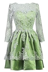 Plus Size Junior A-line Bateau Neck Satin Short Sheer Lace Long Sleeves Homecoming Dress/Prom Dress/Party Dress 