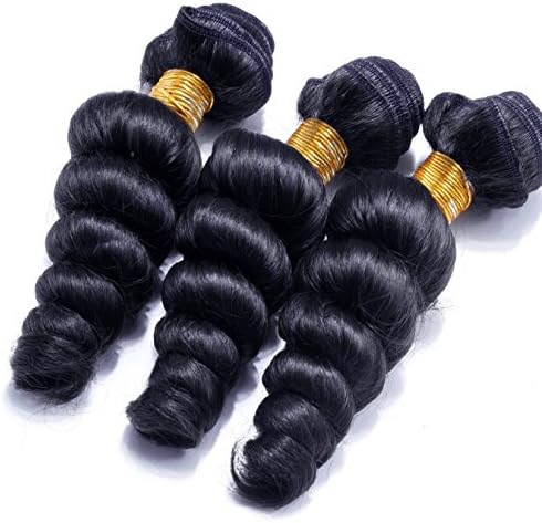 Heiheimai Brazilian Loose Curl Human Hair Pack of 3 (12"12"12", 1# Jet Black)