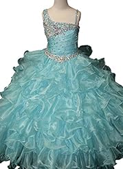 Girls Organza One Shoulder  Beaded Lace   Ball Gown Pageant Dress/Party Dress  With Rhinestones