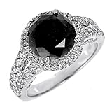 14k White Gold Round Brilliant Cut Diamond Engagement Ring Split Shank Design ( 5.58 Cttw, AAA Clarity, Fancy Black Color)