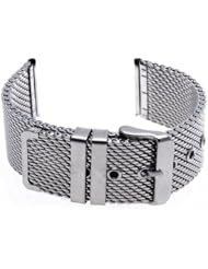 24mm Unisex Thick Mesh Steel Watch Band Strap Bracelet Pin Buckle Silver Fashion
