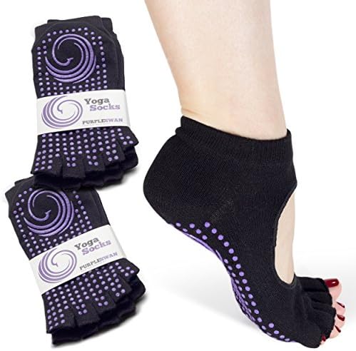 Half Toe Non-Slip Yoga Socks for Pilates/Barre Large (2 Pair)
