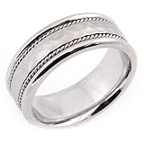 14K. White Gold Hammered Design Comfort Fit Wedding Band Ring