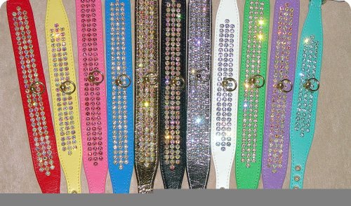 Fancy Rhinestone Dog Collar - Tahoe - Three Rows of Jewels - 14 Inch - AQUA