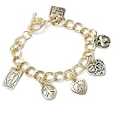 Sterling Silver Multi Strand Bracelet with Peace Sign Charm, 7.5"