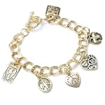 Gold Peace Heart Love Charm Link Bracelet