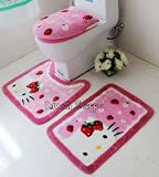 Hello Kitty Bathroom Set of Toilet Seat Cover and Two Area Rugs mats