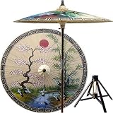 Japanese Garden Decor - 84 Asian Spring Oriental Patio Umbrella & Bamboo Stand Optional