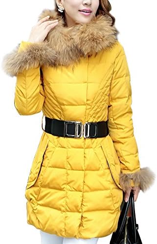 Mstop Women's Lengthed Winter Outerwear Packable Quilted Puffer Down Coat Jacket Yellow M