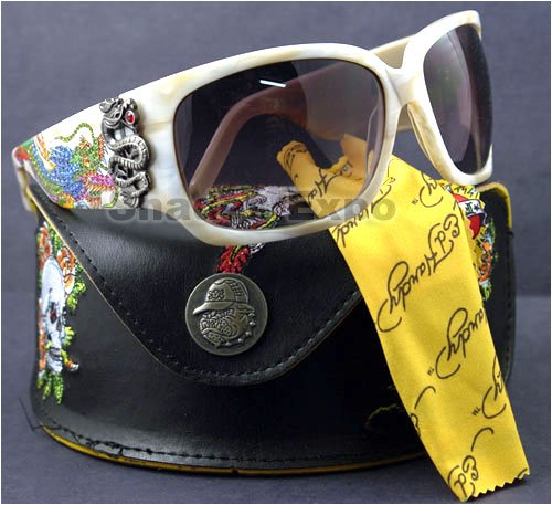 AUTHENTIC ED HARDY SUNGLASSES EHS 025 WHEAT IVORY GEISHA AND DRAGON