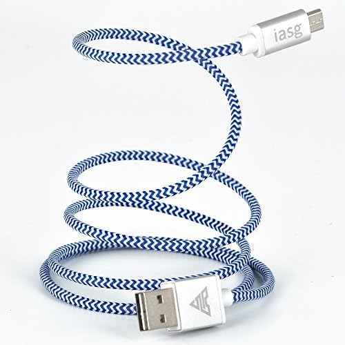 iasg Micro USB to Reversible USB 1m Cotton Braided Fast Transfer Speed Sync Data Cord with Metal Shelling for Samsung Galaxy S3 / S4, HTC, Blackberry, Sony, Nokia &amp; other Android Smartphones &amp; Tablets (White andBlue)
