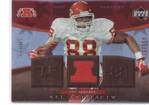 2007 Artifacts AFC / NFC Apparel Red #TG Tony Gonzalez - Kansas City Chiefs (Piece of Authentic Game-Worn Jersey Serial #'d to 75) (Football Cards)