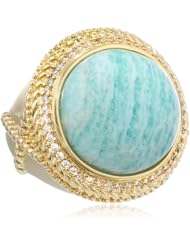 Yellow Bronze Amazonite with Cubic-Zirconia Ring