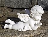 Engel liegend mit Glitzerstein Putte Engelsfigur L 15 cm Polystone weiß