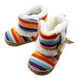 DZT1968® Baby Girl Rainbow Stripe Soft Sole Coral Fleece Shoes Snow Boots Socks (0~4 Months Baby)