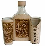 Tequila Bottle and Shot Glass Set Wrapped in Leather