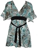 Kimono Top with Ties/Blue, Grey and White Print