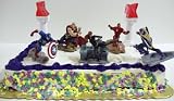 The Avengers Super Hero 9 Piece Birthday Cake Topper Set Featuring Captain America, Thor, Black Widow, Iron Man, Hawkeye and Pillars of Fire - Avengers Cake Topper Figures Range from 3 to 4 Tall