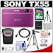 Sony Cyber-Shot DSC-TX55 3D Digital Camera (Violet) with 16GB Card + Battery + HDMI Cable + Case + Tripod + Accessory Kit