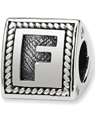 Reflection Beads Silver Letter F 3 Sided Alphabet Block Bead