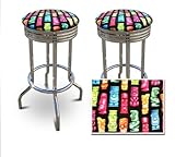 2 Colorful Tiki Head Fabric Specialty / Custom Barstools Set