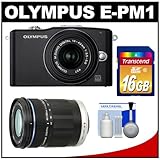 Olympus PEN Mini E-PM1 Micro 4/3 Digital Camera & 14-42mm II Lens (Black) with M.Zuiko 40-150mm ED Zoom Lens + 16GB Card + Cleaning Kit (Refurbished by Olympus)