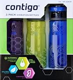 Contigo 3 Pack BPA Free Hydration Bottles - Leak & Spill Proof with Carabiner Clip