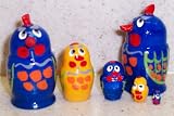 Chicken * Rooster * Russian nesting doll mini * 5pc / 1.5in * blue Chicken * Rooster * Russian nesting doll mini * 5pc / 1.5in * blue
