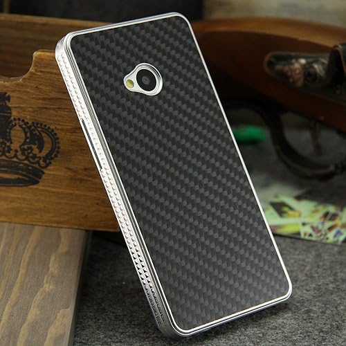 EK Carbon Fiber Hard Back Cover 2014 Newest Hot Luxury Extreme Aluminum Metal Bumper Protective Case Shell For HTC ONE M7/ 801e (Silver/Black)