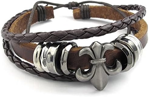 Mygoodie Jewelry Mens Womens Leather Bracelet, Fleur De Lis Charm Bangle, Fit 7-9 inch, Brown